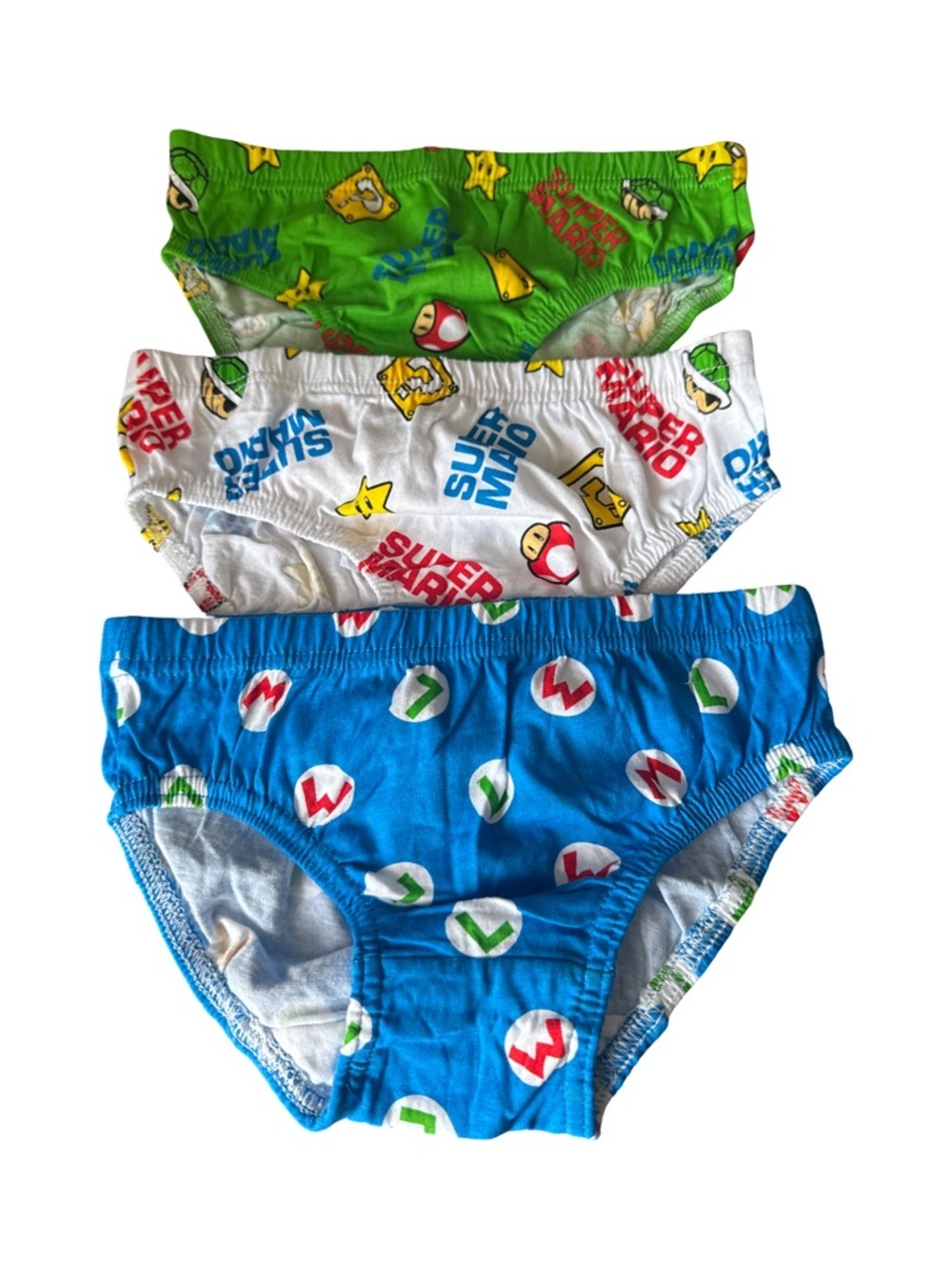 Primark Super  Mario Kids Briefs - Green, White & Blue 3-Pack